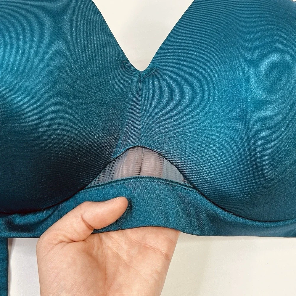 Cacique Bra Lightly Lined Balconette Teal Underwired Womens 44D Sheer Accent